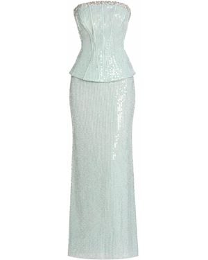 Mac Duggal Strapless Sequin Peplum Gown With Rhinestone Trim - Green