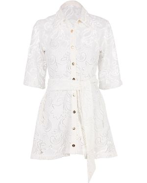 Zetaye Fiori Lace Mini Shirtdress - White
