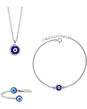 Harfi Evil Eye Sterling Necklace Bracelet And Ring Gift Set For Her - Blue