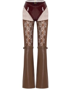 Lara Ari Faux Leather & Lace Trousers - Brown