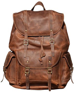 Touri Military Style Leather Backpack - Brown