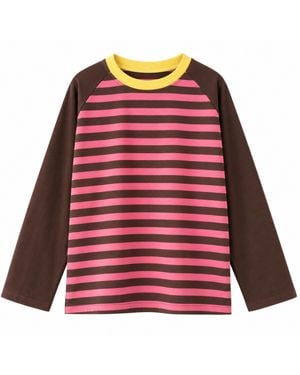 Mind Traveler Striped Long Sleeve Carla Top With Contrast Neck - Red