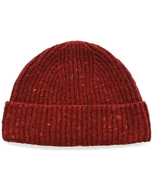OUBAS Donegal Merino Wool Beanie Hat - Red
