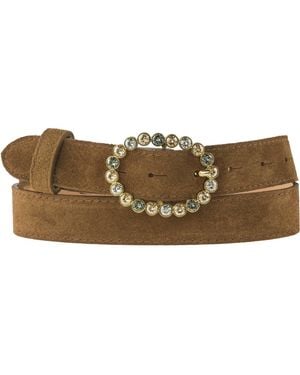 Peachy Belts Ltd Chestnut Suede Trouser Belt With Our Leopard Oval Diamante Buckle - Natural