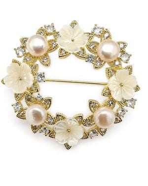 Angel Barocco Flower & Pearl Wreath Brooch - Metallic