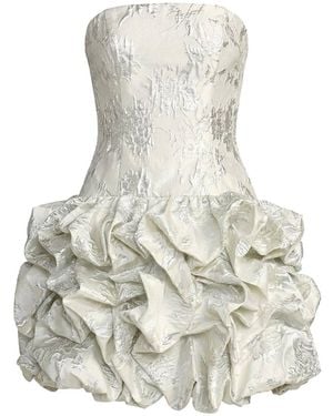 Mac Duggal Strapless Brocade Bubble Hem Mini Dress - White