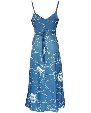 Haris Cotton Printed Satin Wrap Maxi Dress With Straps Peonies - Blue