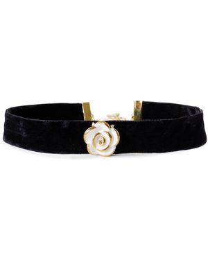 POPORCELAIN Golden White Cloud Rose Black Velvet Choker