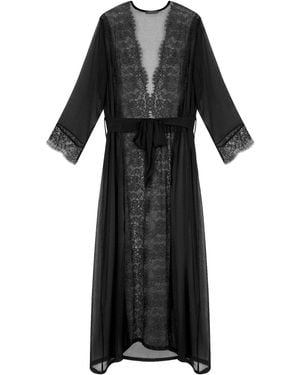 X Intima Long Chiffon Robe - Black