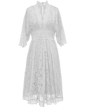 Smart and Joy Kimono Sleeves Lace Dress - White
