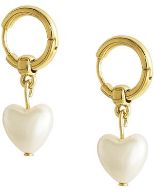 Maison De Gala Hoop Pearl Heart Drop Earrings - Metallic