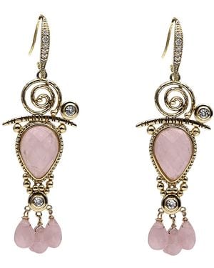 Farra Bohemian Rose Quartz Chandelier Earrings - Metallic