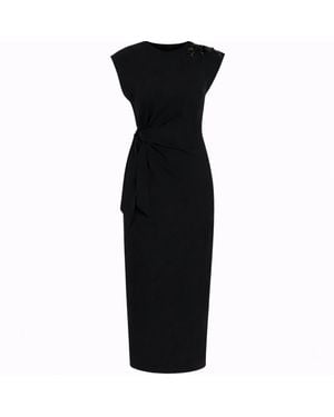 Nuvv Collection Draped Midi Dress With Beaded Shoulder Detail - Black