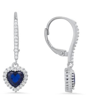 Kylie Harper September Sapphire Birthstone Heart-Cut Halo Leverback Earrings - Blue