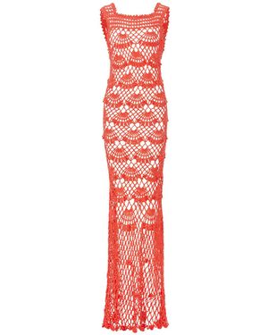 Andreeva Coral Shell Handmade Maxi Crochet Dress - Red