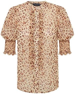 Exquise Regular Patterned Ruffle Piping Chiffon Esther Shirt - White
