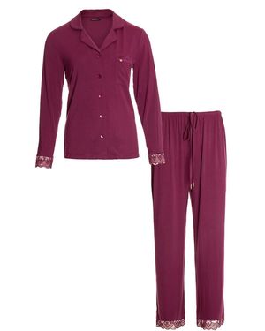 Pretty You London Bamboo Lace Pyjama Set - Purple