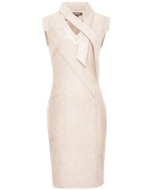 Smart and Joy V-neck Structured Cut Suede Dress - Natural
