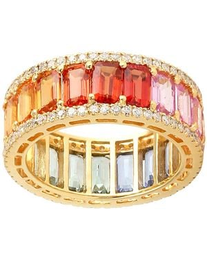 Artisan Baguette Cut Multi-Color Sapphire & Pave Diamond Eternity Band Ring - Metallic