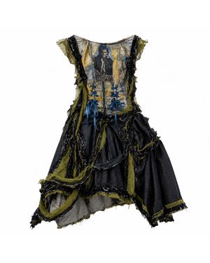 Miro Misljen Distressed Corset Self-Portrait Denim Maxi Dress - Green