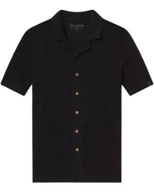Weston Jon Boucher Mykonos Linen Blend Pointelle Knit Slim Fit Button Up Shirt - Black