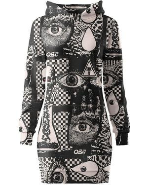 Aloha From Deer Chequered Omen Oversize Hoodie Dress - Black
