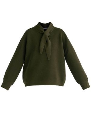 Paisie Ribbed Jumper With Attached Scarf Tie - Green