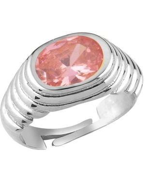 LINYA JEWELLERY Lyra Oval Crystal Stone Little Finger Knight Ring - White