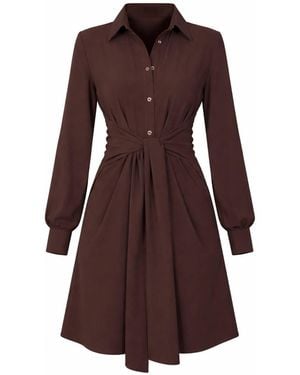 Girl In Mind Mira Tie Mini Shirt Dress - Brown