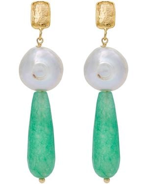 Kybele Studio Verdant Bliss Earrings With Aventurine & Pearls - White