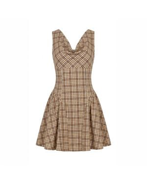 Another Girl Butter Check Cowl Neck Mini Dress - Brown