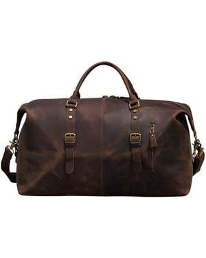 Touri Zip Detail Genuine Leather Holdall - Black