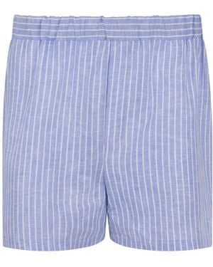 Gunda Hafner Ltd Light And Striped Cotton Linen Blend Shorts - Blue