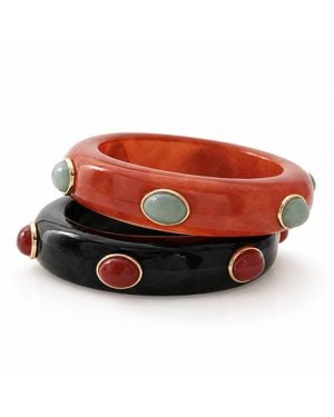 Hye Jane Jewelry Adler Resin & Semiprecious Gemstone Bangle Set - Red