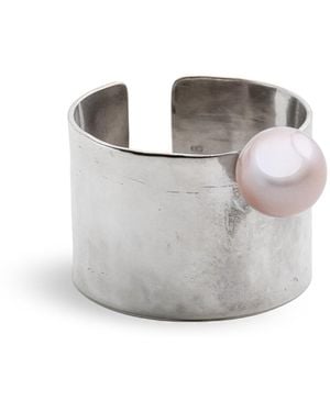Silver Moon Pearl Sterling Ring – Luminous Halo - Grey