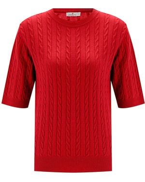 Peraluna Nicole Cable Knit Cashmere Blend Short Sleeve Blouse - Red