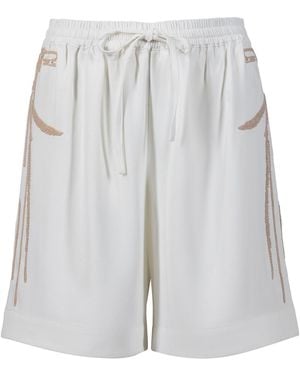 Lendrop Studios Leiko Crepe Long Embroidered Shorts - White
