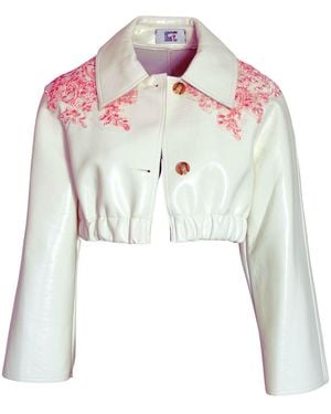 Couture to Your Door Neutrals Upcycled Vinyl Cream Cropped Jacket - Green