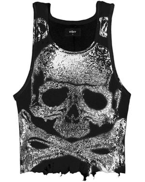 Other Skull & Crossbones Distressed Beater - Black