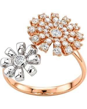 Artisan Rose 18K Rose & Diamond Floral Bypass Ring - Metallic