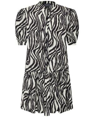 Exquise Regular Zebra Print Pleated Short Sleeve Cotton Mini Dress - Black