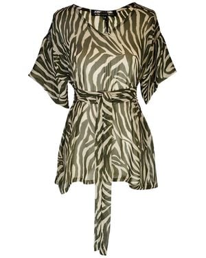 Jennafer Grace Neutrals Liana Safari Wrap Blouse Tunic - Green