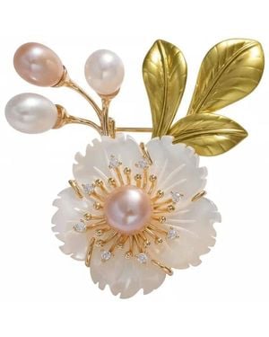 Angel Barocco Freshwater Pearl Floral Brooch - Metallic