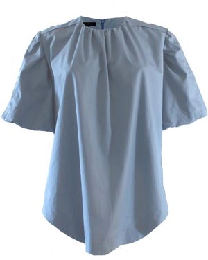 Joeleen Torvick Sky Puff Sleeve Gathered Top - Blue