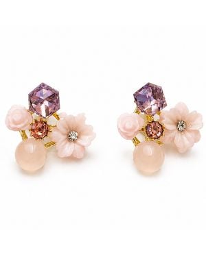 Nuvv Collection Blossom Amethyst Floral Cluster Stud Earrings - Pink