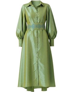 IZABELA MANDOIU Taffeta Embroidered Dress - Green