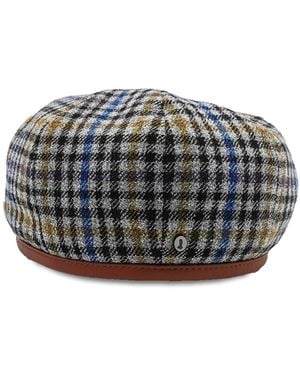DORIA 1905 Check Fabric Beanie With Leather Trim - Grey