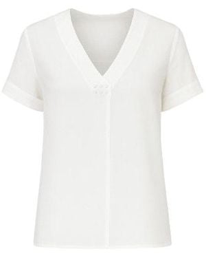 Conquista Neutrals Cream V Neck Top With Metallic Motif - White