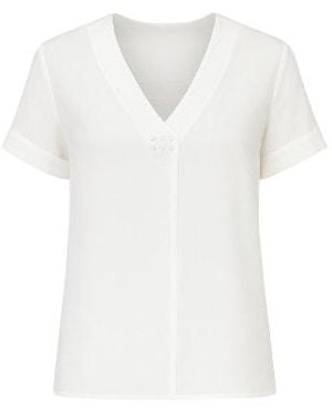 Conquista Neutrals Cream V Neck Top With Metallic Motif - White