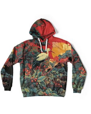 Aloha From Deer Japanese Stork Oversize Hoodie - Green